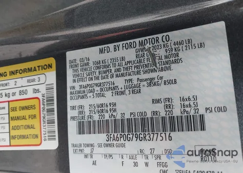 2016 Ford Fusion S из США, поврежденный, VIN 3FA6P0G79GR377516